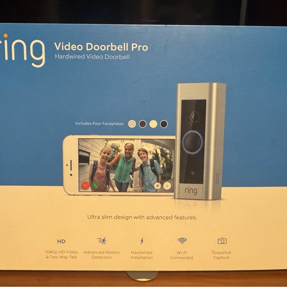 New in box Ring Video Doorbell Pro with Silver and Blue Accents